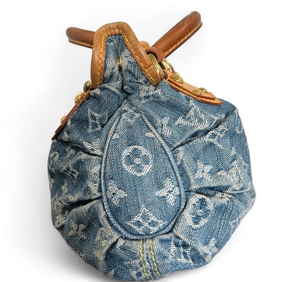 Louis Vuitton Monogram Denim Pleaty Bag Blue Vachetta Trim Handbag with receipt - Picture 8 of 17